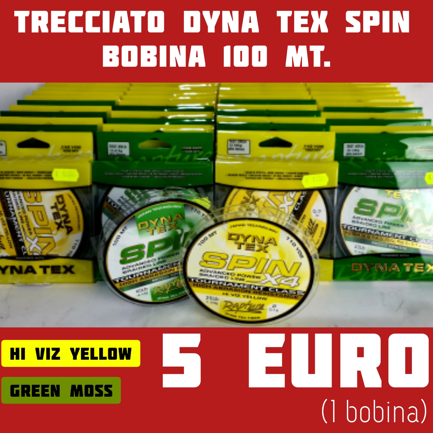 Dyna Tex 4X 100Mt. Hi-Viz Yellow - Green Moss