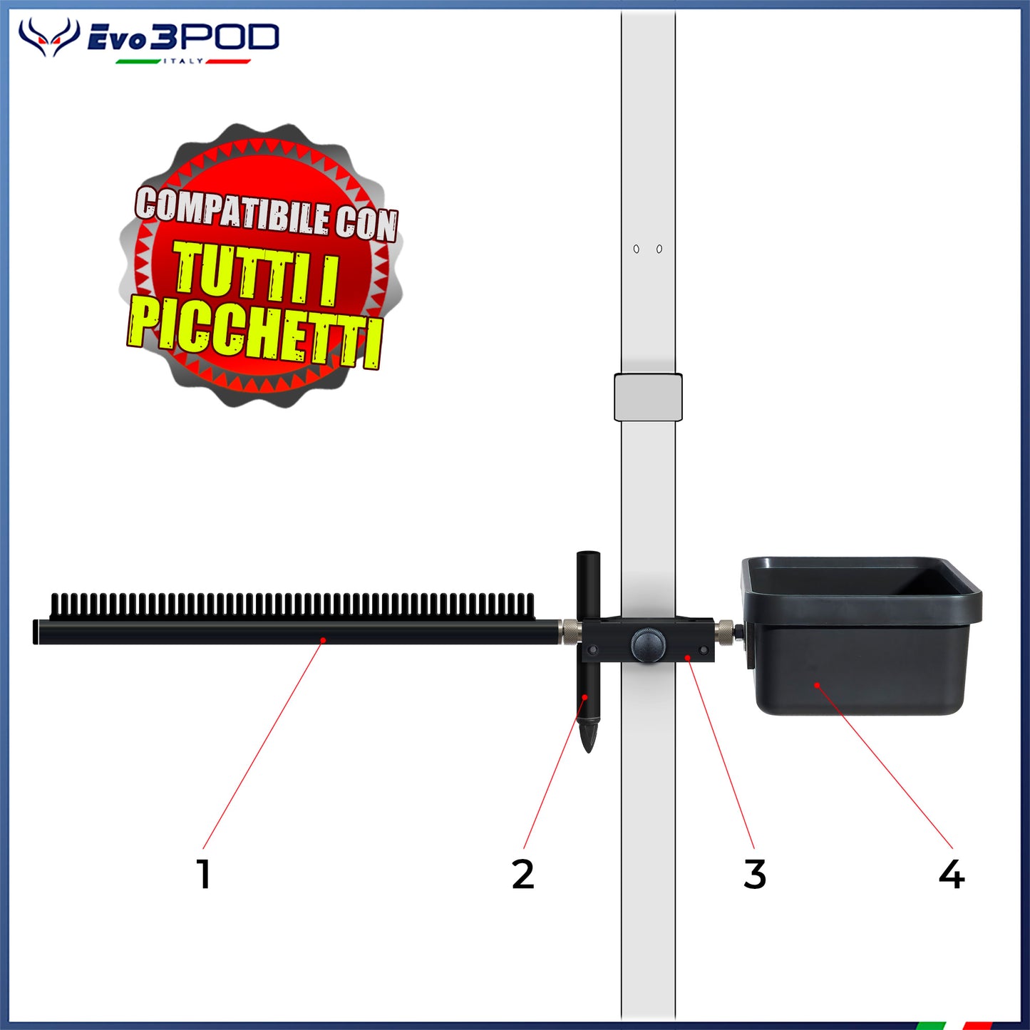 Kit Porta Travi - Vaschetta Porta Esche - Tubetto Aghi per Tutti i Picchetti