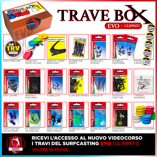 TraveBox EVO (Clippati) | Cofanetto per imparare a costruire Travi da SurfCasting Clippati+ Videocorso Omaggio