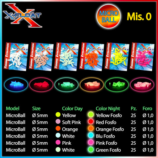 X-Float Micro Ball Fosforescente Scorrevole 5 mm. 25pz