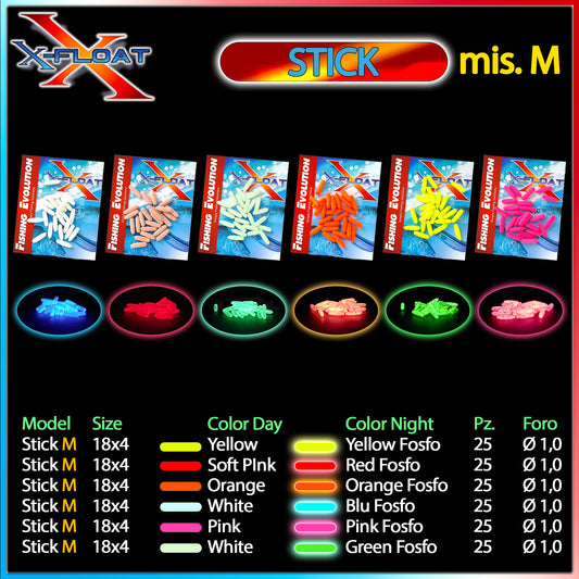 X-Float Sticky Glow Mis.M (4.0x18 mm) 25pz.